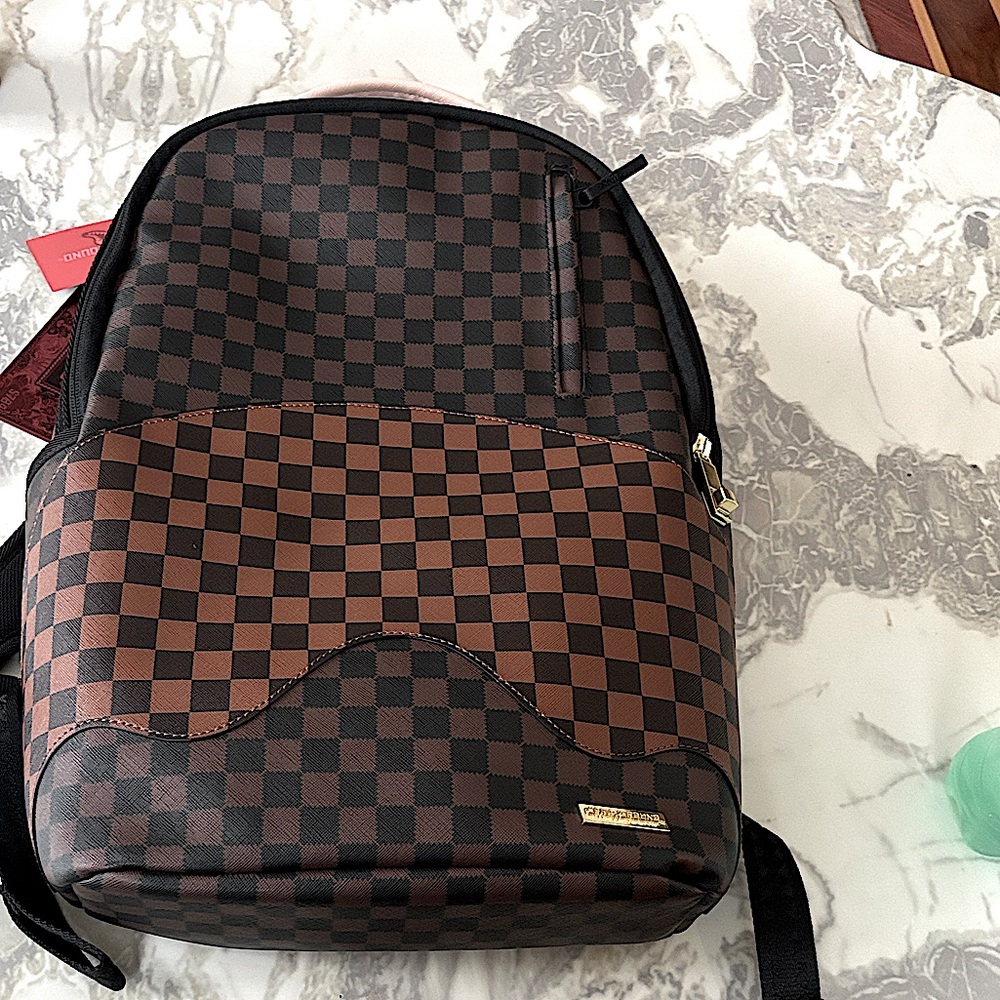 Sprayground Black and Brown Checkered Backpack